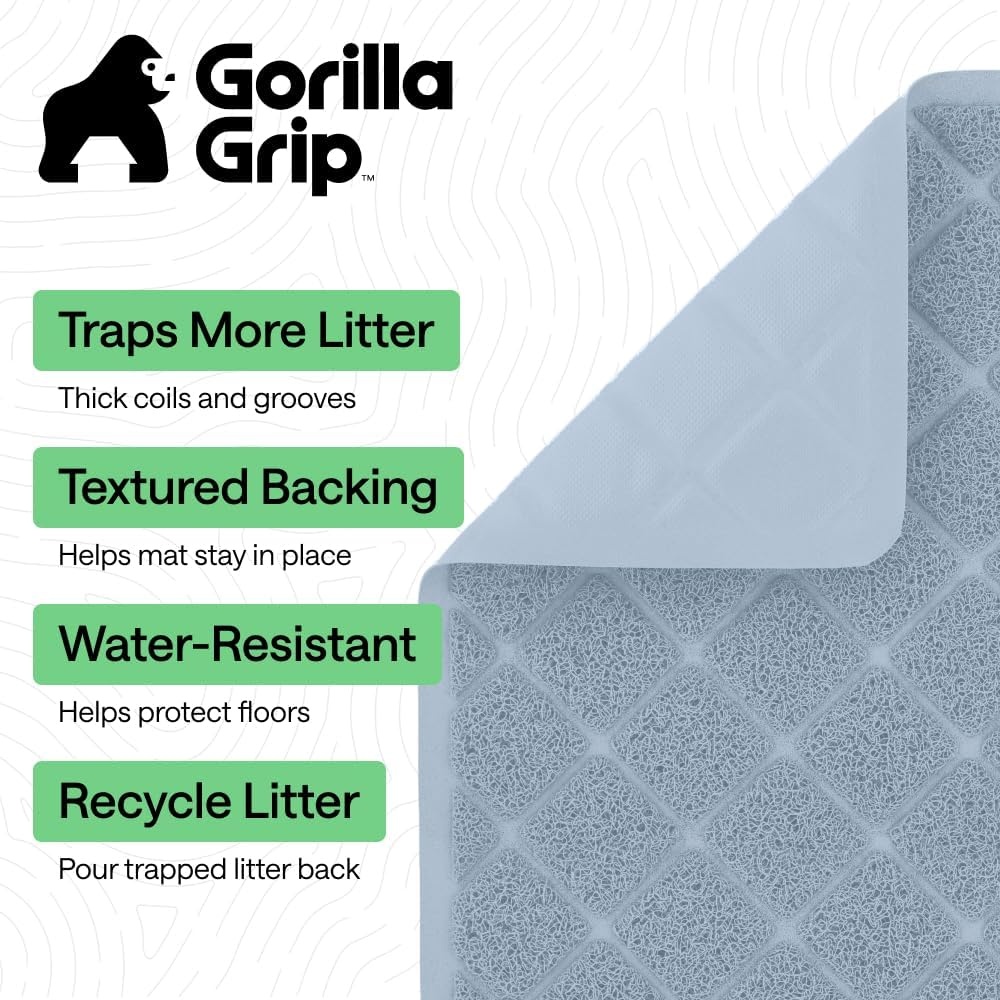 image:imageGORILLA GRIP Cat Litter Box Mat Cushioned Coil Mesh Litter Trapping Mats Scatter Control Supplies for Less Mess Phthalate Free Ultra Deep Catch Grooves Rinse or Vacuum to Clean 24x17 GrayLight Blue