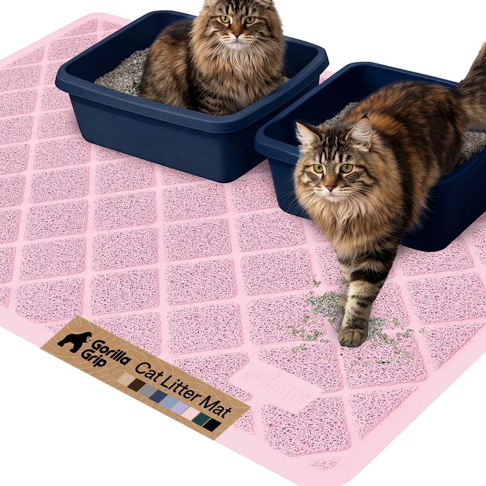 image:imageGORILLA GRIP Cat Litter Box Mat Cushioned Coil Mesh Litter Trapping Mats Scatter Control Supplies for Less Mess Phthalate Free Ultra Deep Catch Grooves Rinse or Vacuum to Clean 24x17 GrayLight Pink