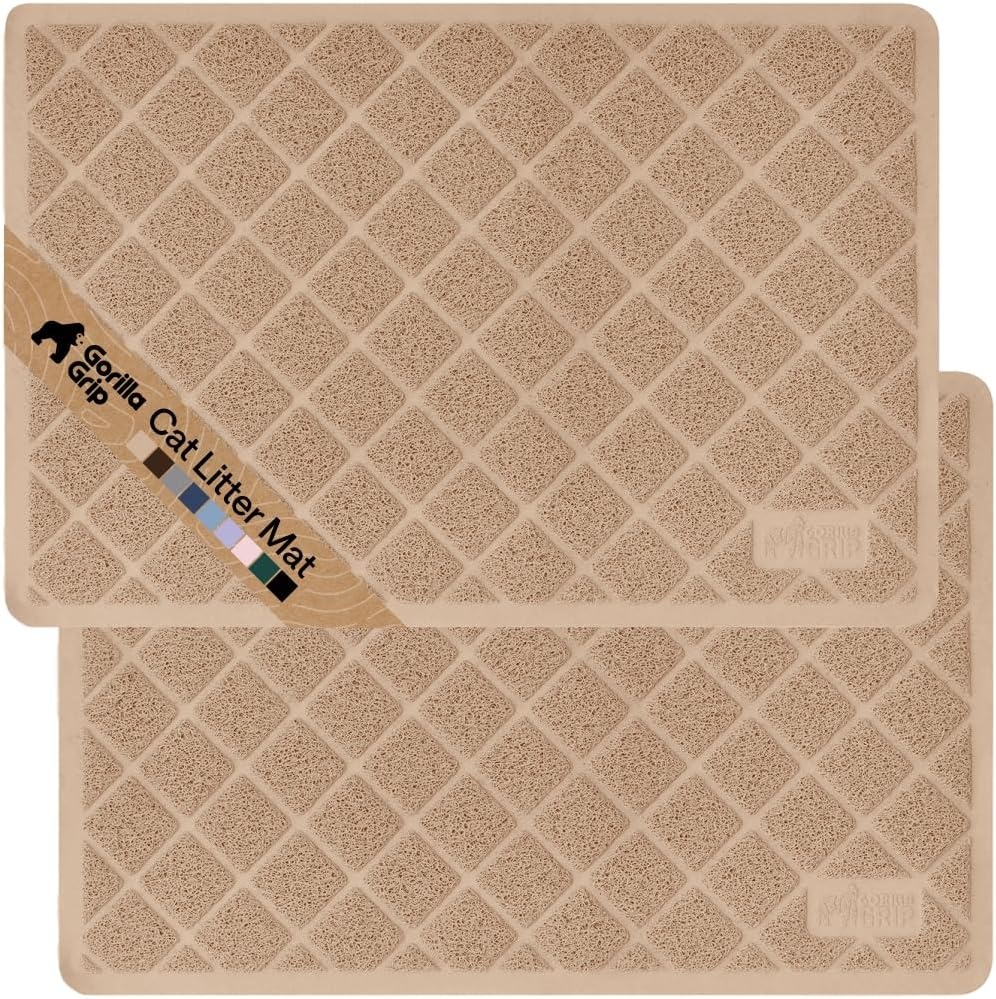 image:imageGORILLA GRIP Cat Litter Box Mat Cushioned Coil Mesh Litter Trapping Mats Scatter Control Supplies for Less Mess Phthalate Free Ultra Deep Catch Grooves Rinse or Vacuum to Clean 24x17 GrayBeige