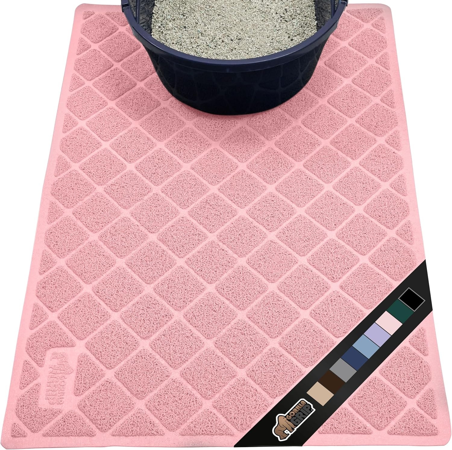 image:imageGORILLA GRIP Cat Litter Box Mat Cushioned Coil Mesh Litter Trapping Mats Scatter Control Supplies for Less Mess Phthalate Free Ultra Deep Catch Grooves Rinse or Vacuum to Clean 24x17 GrayLight Pink
