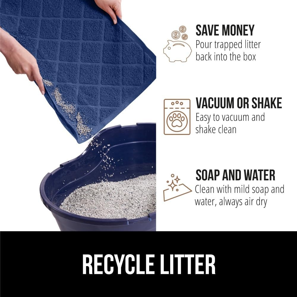 image:imageGORILLA GRIP Cat Litter Box Mat Cushioned Coil Mesh Litter Trapping Mats Scatter Control Supplies for Less Mess Phthalate Free Ultra Deep Catch Grooves Rinse or Vacuum to Clean 24x17 GrayNavy