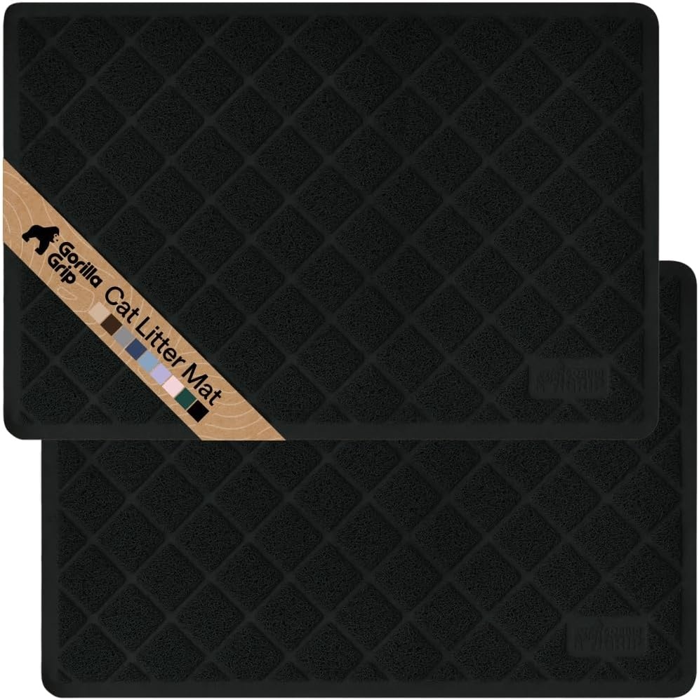 image:imageGORILLA GRIP Cat Litter Box Mat Cushioned Coil Mesh Litter Trapping Mats Scatter Control Supplies for Less Mess Phthalate Free Ultra Deep Catch Grooves Rinse or Vacuum to Clean 24x17 GrayBlack