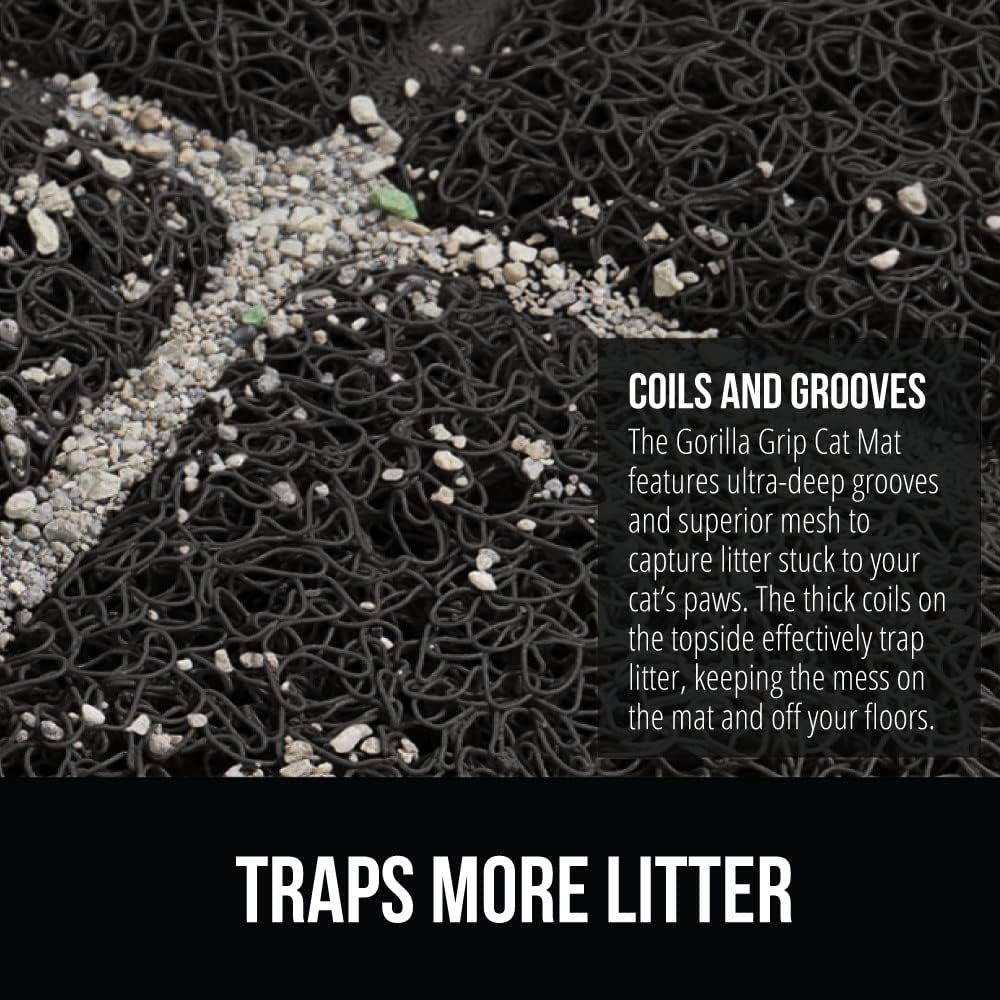 image:imageGORILLA GRIP Cat Litter Box Mat Cushioned Coil Mesh Litter Trapping Mats Scatter Control Supplies for Less Mess Phthalate Free Ultra Deep Catch Grooves Rinse or Vacuum to Clean 24x17 GrayBlack
