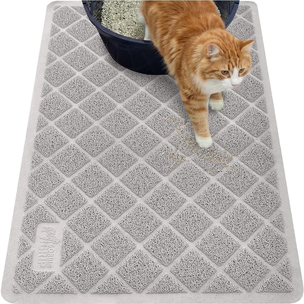 image:imageGORILLA GRIP Cat Litter Box Mat Cushioned Coil Mesh Litter Trapping Mats Scatter Control Supplies for Less Mess Phthalate Free Ultra Deep Catch Grooves Rinse or Vacuum to Clean 24x17 GrayLight Gray