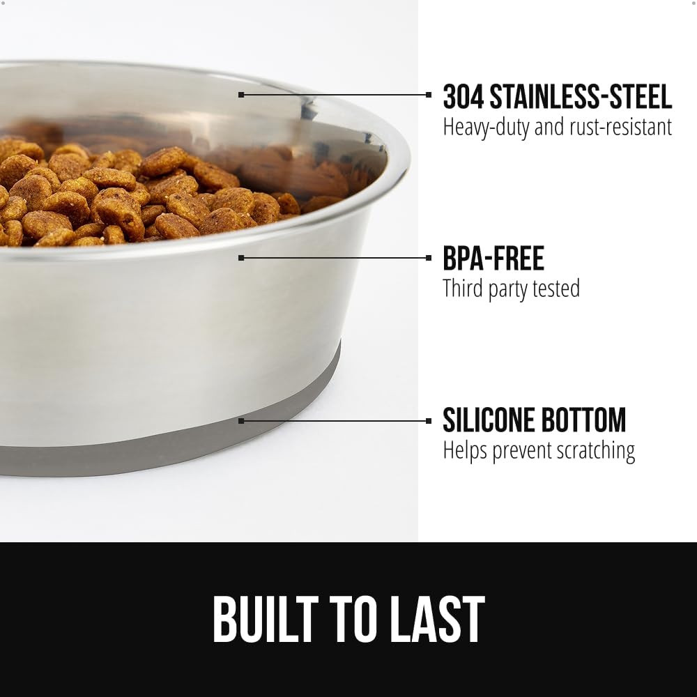 image:imageGORILLA GRIP Dog Bowl Holds 2 Cups 16 fl oz Food Grade 304 Stainless Steel Food and Water Bowl for Feeding Dogs and Cats BPA Free Rubber Base Easy Clean Dishwasher Safe Rust Resistant BlackGray