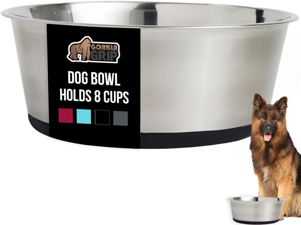 image:imageGORILLA GRIP Dog Bowl Holds 2 Cups 16 fl oz Food Grade 304 Stainless Steel Food and Water Bowl for Feeding Dogs and Cats BPA Free Rubber Base Easy Clean Dishwasher Safe Rust Resistant BlackBlack