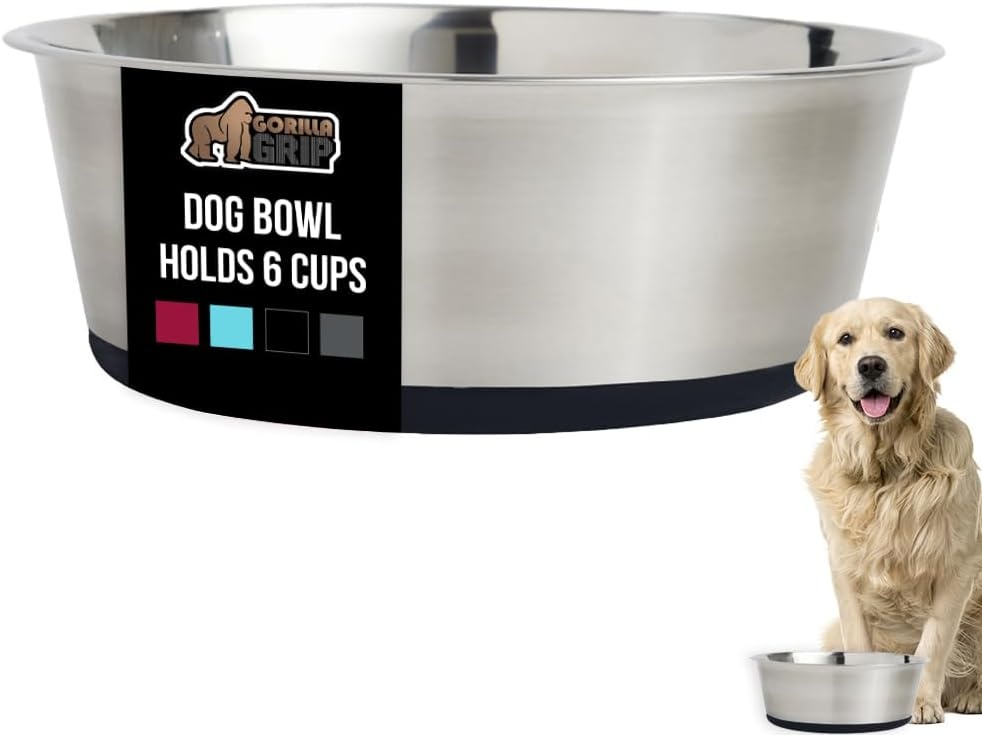 image:imageGORILLA GRIP Dog Bowl Holds 2 Cups 16 fl oz Food Grade 304 Stainless Steel Food and Water Bowl for Feeding Dogs and Cats BPA Free Rubber Base Easy Clean Dishwasher Safe Rust Resistant BlackBlack