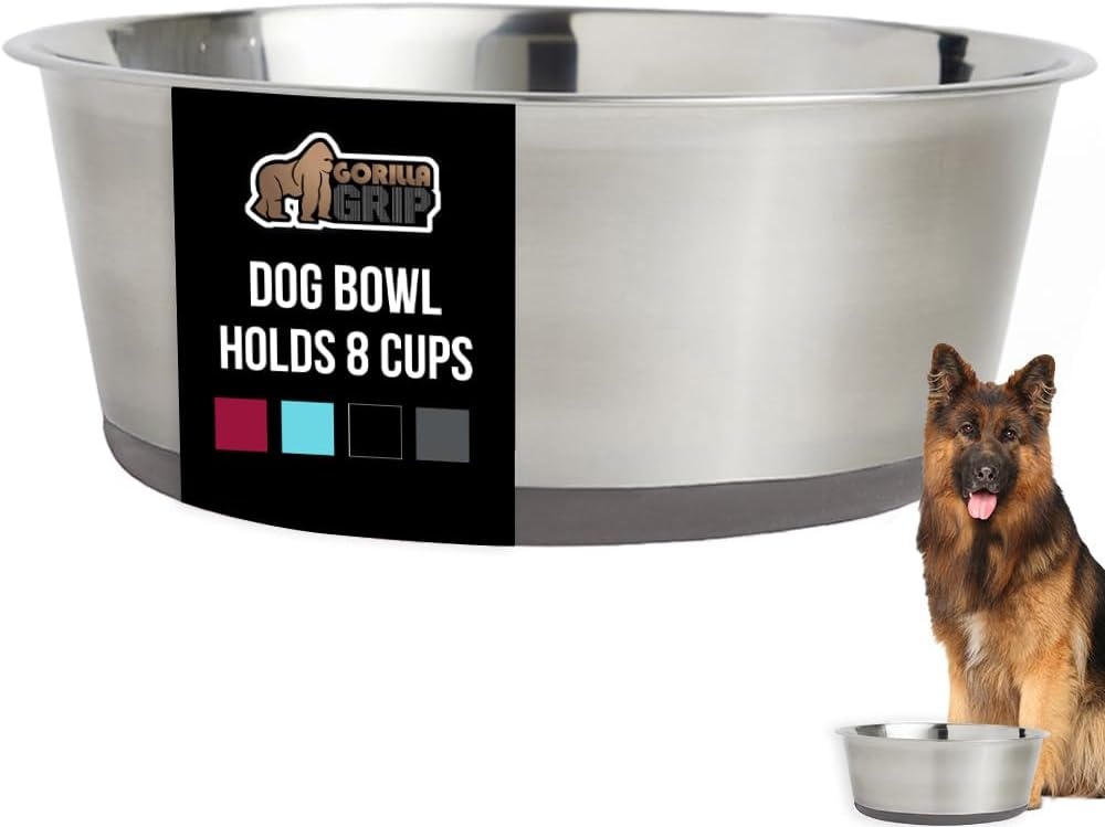 image:imageGORILLA GRIP Dog Bowl Holds 2 Cups 16 fl oz Food Grade 304 Stainless Steel Food and Water Bowl for Feeding Dogs and Cats BPA Free Rubber Base Easy Clean Dishwasher Safe Rust Resistant BlackGray