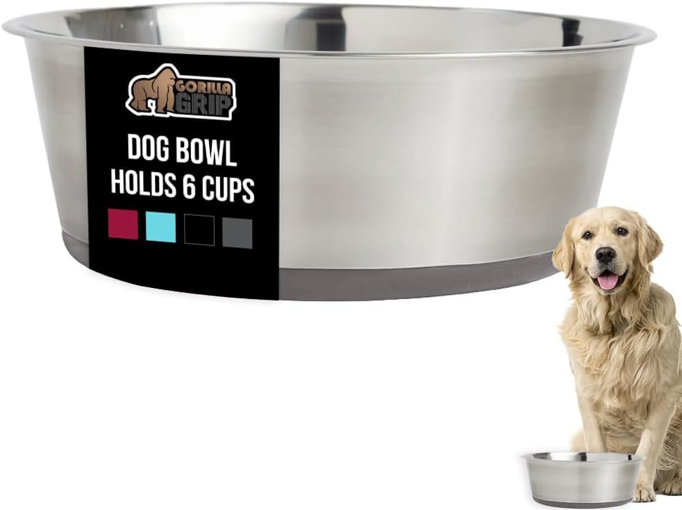image:imageGORILLA GRIP Dog Bowl Holds 2 Cups 16 fl oz Food Grade 304 Stainless Steel Food and Water Bowl for Feeding Dogs and Cats BPA Free Rubber Base Easy Clean Dishwasher Safe Rust Resistant BlackGray