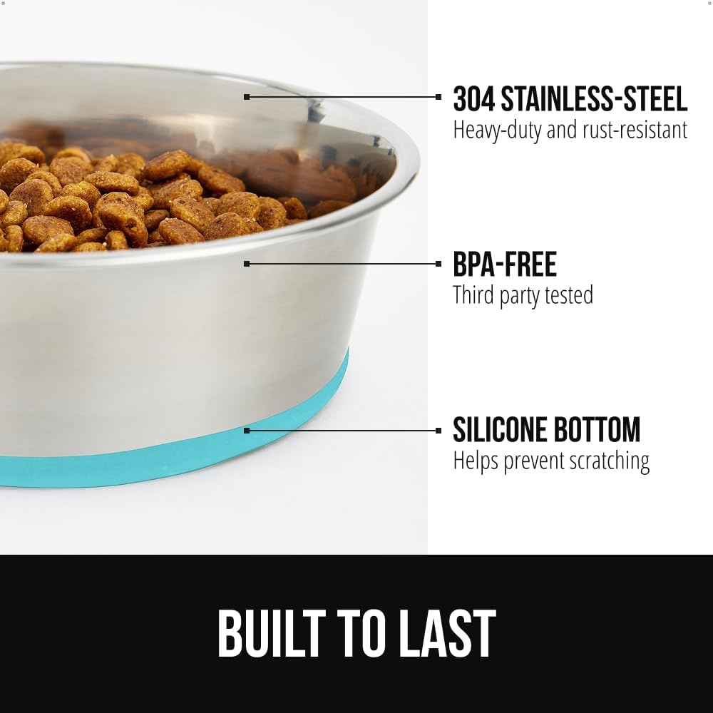 image:imageGORILLA GRIP Dog Bowl Holds 2 Cups 16 fl oz Food Grade 304 Stainless Steel Food and Water Bowl for Feeding Dogs and Cats BPA Free Rubber Base Easy Clean Dishwasher Safe Rust Resistant BlackTurquoise
