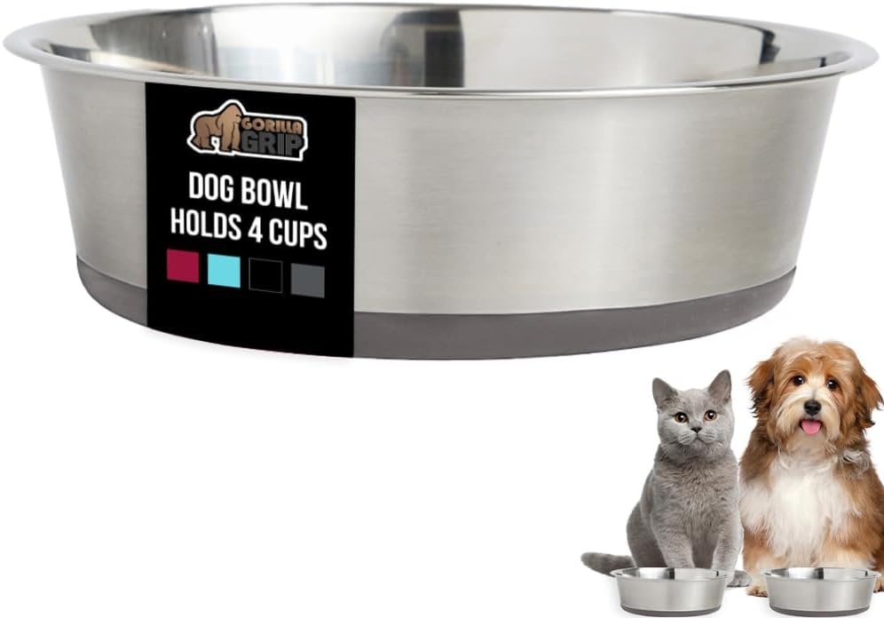 image:imageGORILLA GRIP Dog Bowl Holds 2 Cups 16 fl oz Food Grade 304 Stainless Steel Food and Water Bowl for Feeding Dogs and Cats BPA Free Rubber Base Easy Clean Dishwasher Safe Rust Resistant BlackBlack