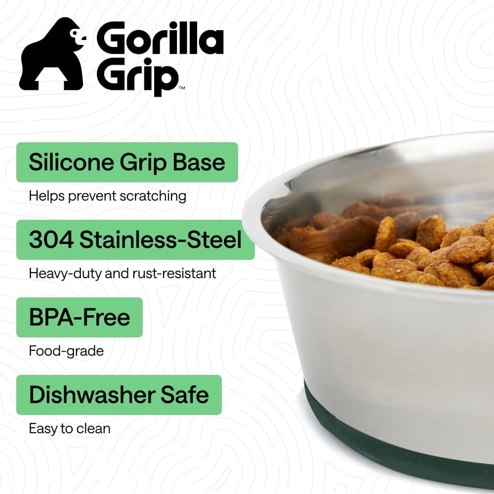 image:imageGORILLA GRIP Dog Bowls Food Grade 304 Stainless Steel Holds 2 Cups Each 16 fl oz Food and Water Bowl for Feeding Dogs and Cats Dishwasher Safe Rust Resistant BPA Free Rubber Base Set of 2 BlackHunter Green
