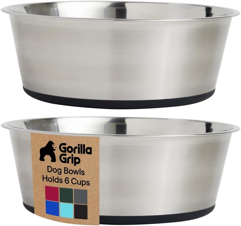 image:imageGORILLA GRIP Dog Bowls Food Grade 304 Stainless Steel Holds 2 Cups Each 16 fl oz Food and Water Bowl for Feeding Dogs and Cats Dishwasher Safe Rust Resistant BPA Free Rubber Base Set of 2 BlackBlack