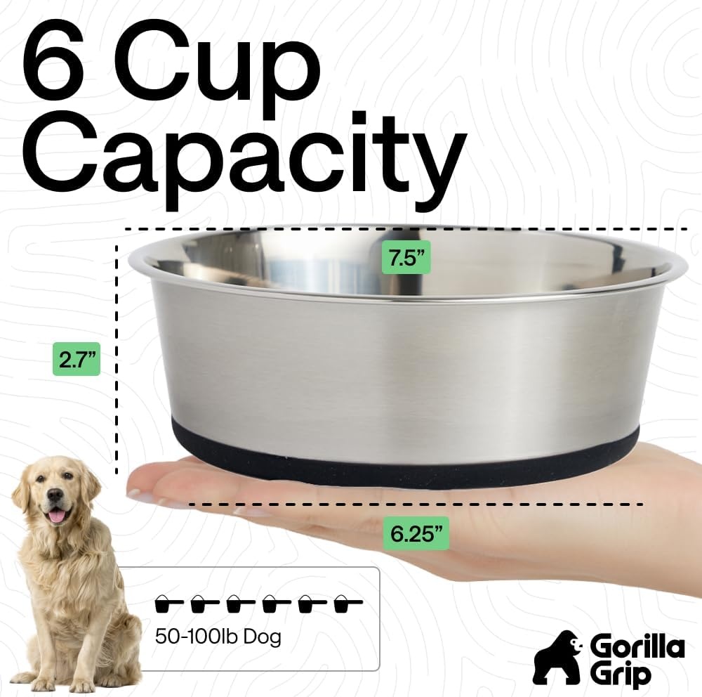 image:imageGORILLA GRIP Dog Bowls Food Grade 304 Stainless Steel Holds 2 Cups Each 16 fl oz Food and Water Bowl for Feeding Dogs and Cats Dishwasher Safe Rust Resistant BPA Free Rubber Base Set of 2 BlackBlack