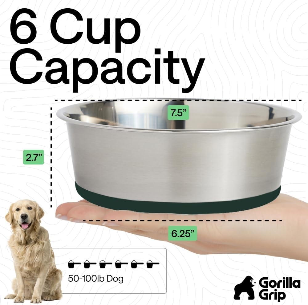 image:imageGORILLA GRIP Dog Bowls Food Grade 304 Stainless Steel Holds 2 Cups Each 16 fl oz Food and Water Bowl for Feeding Dogs and Cats Dishwasher Safe Rust Resistant BPA Free Rubber Base Set of 2 BlackHunter Green