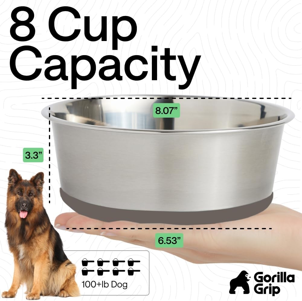 image:imageGORILLA GRIP Dog Bowls Food Grade 304 Stainless Steel Holds 2 Cups Each 16 fl oz Food and Water Bowl for Feeding Dogs and Cats Dishwasher Safe Rust Resistant BPA Free Rubber Base Set of 2 BlackBeige