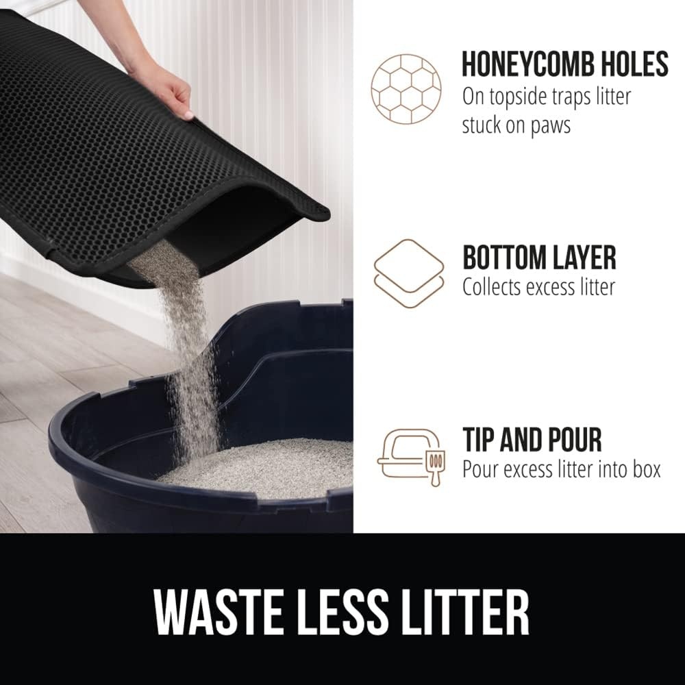 image:imageGORILLA GRIP Honeycomb Cat Litter Box Mat Two Layer Trapping Waste Mats Soft On Paws Litter Box Supplies and Essentials for Indoor Cats Traps Excess Water Resistant for Floors 24x15 GrayBlack