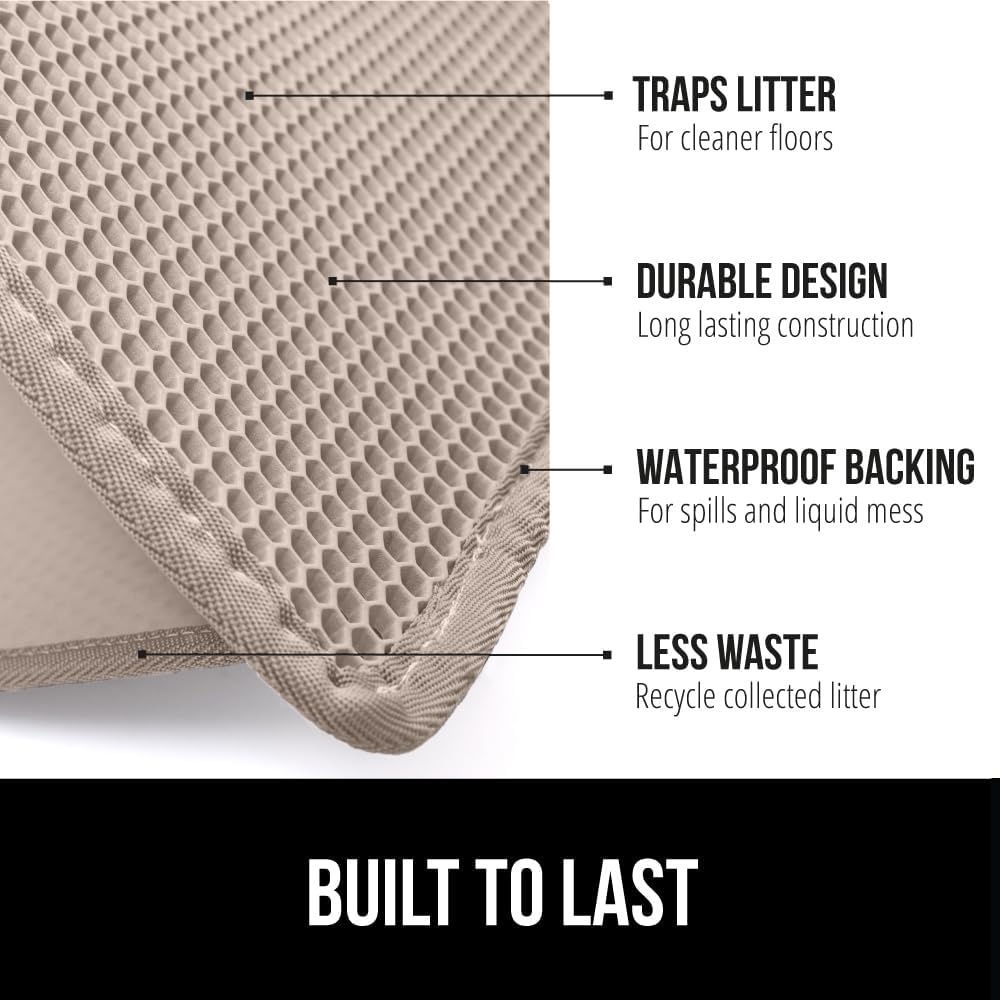 image:imageGORILLA GRIP Honeycomb Cat Litter Box Mat Two Layer Trapping Waste Mats Soft On Paws Litter Box Supplies and Essentials for Indoor Cats Traps Excess Water Resistant for Floors 24x15 GrayBeige
