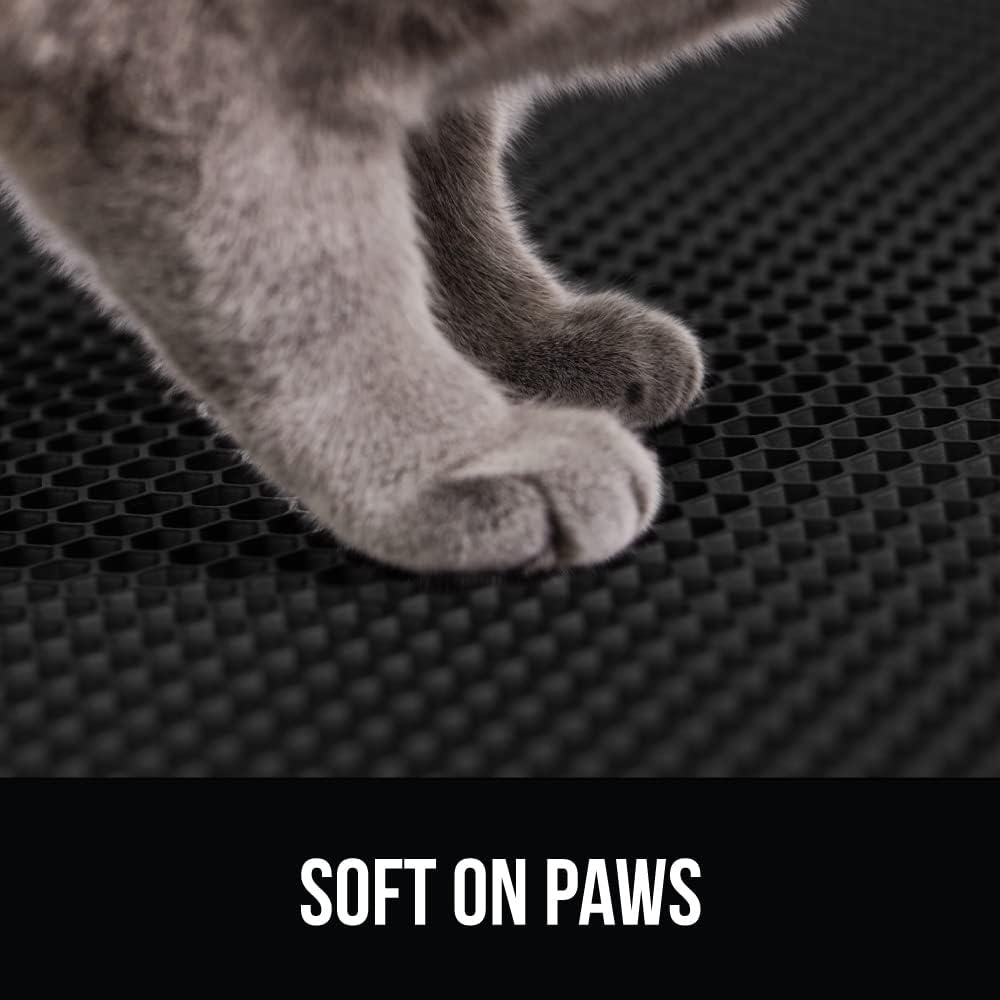 image:imageGORILLA GRIP Honeycomb Cat Litter Box Mat Two Layer Trapping Waste Mats Soft On Paws Litter Box Supplies and Essentials for Indoor Cats Traps Excess Water Resistant for Floors 24x15 GrayBlack