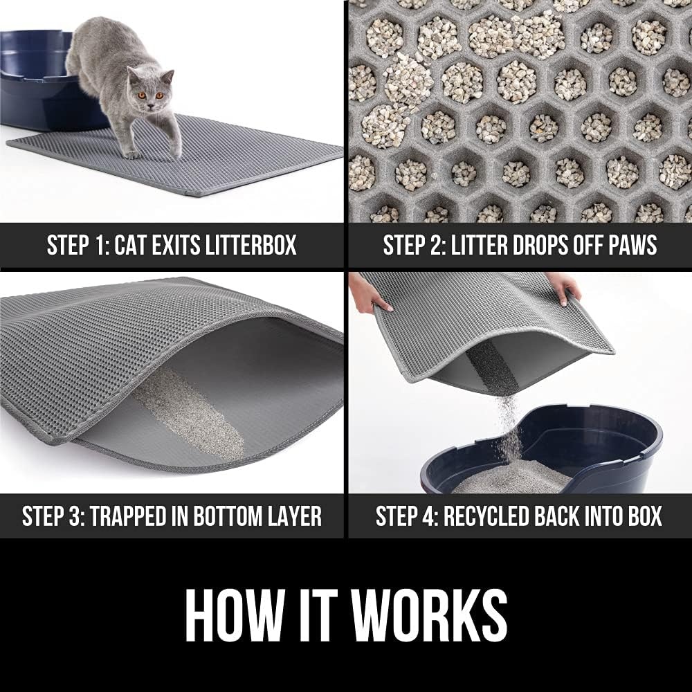 image:imageGORILLA GRIP Honeycomb Cat Litter Box Mat Two Layer Trapping Waste Mats Soft On Paws Litter Box Supplies and Essentials for Indoor Cats Traps Excess Water Resistant for Floors 24x15 GrayGray