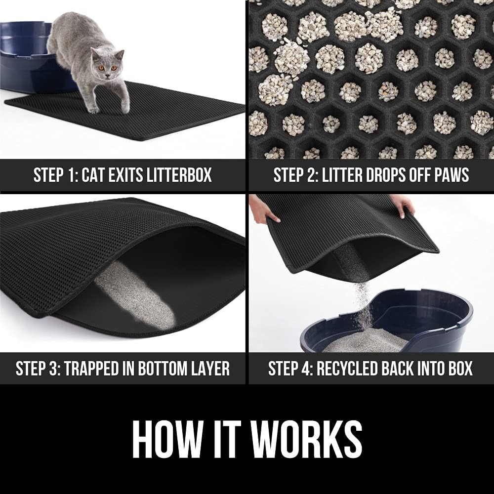 image:imageGORILLA GRIP Honeycomb Cat Litter Box Mat Two Layer Trapping Waste Mats Soft On Paws Litter Box Supplies and Essentials for Indoor Cats Traps Excess Water Resistant for Floors 24x15 GrayBlack