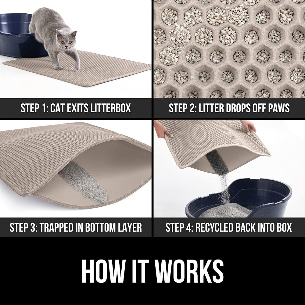 image:imageGORILLA GRIP Honeycomb Cat Litter Box Mat Two Layer Trapping Waste Mats Soft On Paws Litter Box Supplies and Essentials for Indoor Cats Traps Excess Water Resistant for Floors 24x15 GrayBeige