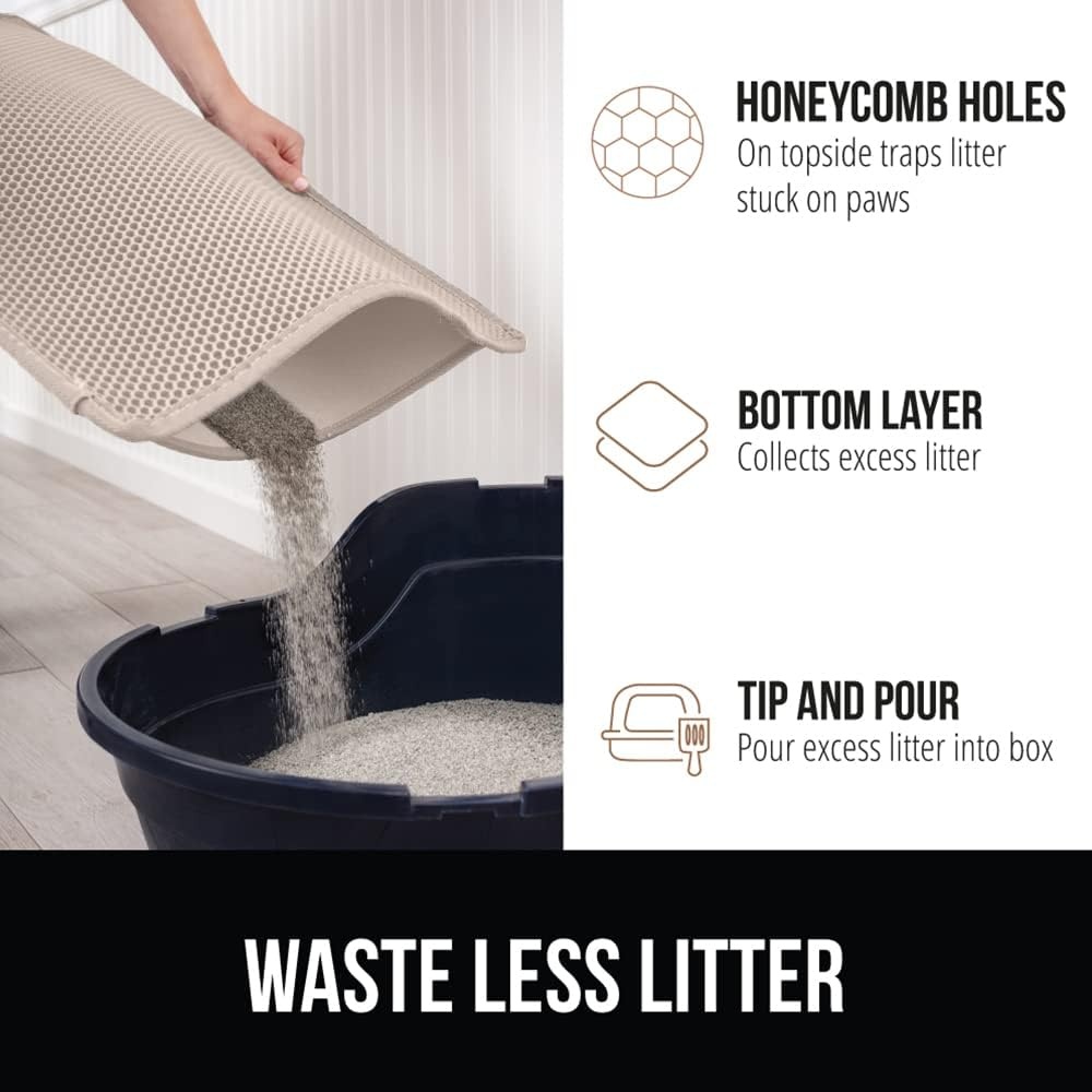 image:imageGORILLA GRIP Honeycomb Cat Litter Box Mat Two Layer Trapping Waste Mats Soft On Paws Litter Box Supplies and Essentials for Indoor Cats Traps Excess Water Resistant for Floors 24x15 GrayBeige