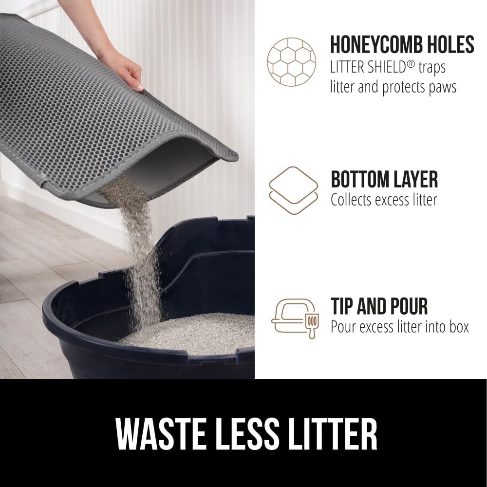 image:imageGORILLA GRIP Honeycomb Cat Litter Box Mat Two Layer Trapping Waste Mats Soft On Paws Litter Box Supplies and Essentials for Indoor Cats Traps Excess Water Resistant for Floors 24x15 GrayGray