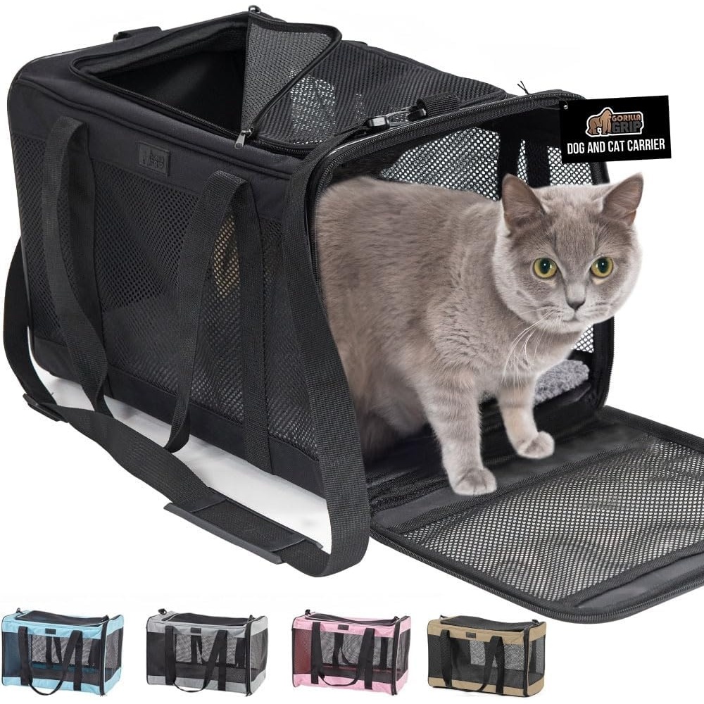 image:imageGORILLA GRIP Cat Carrier Travel Bag Up to 15 Lbs Soft Collapsible Small Dog Carriers Top and Side Entry Breathable Mesh Grip Feet on Underside Cozy Washable Waterproof Pad Portable Kennel PinkBlack