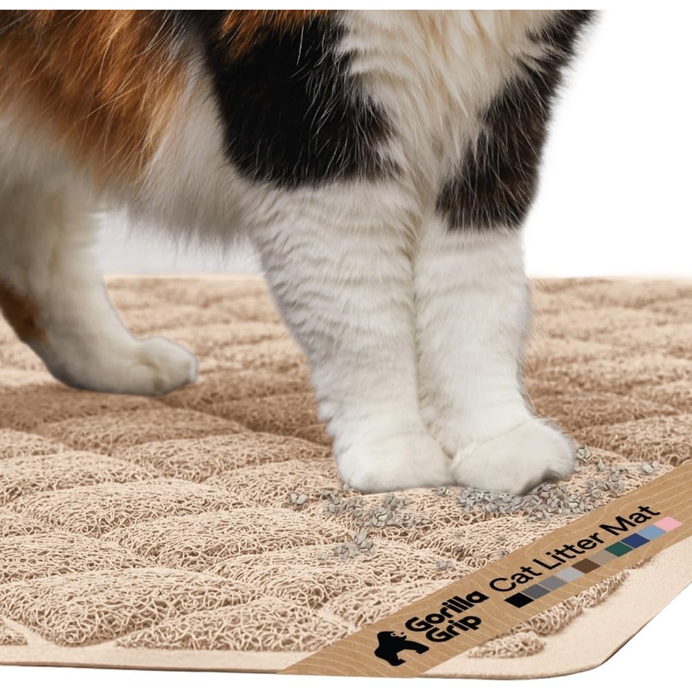 image:imageGORILLA GRIP Cat Litter Box Mat Cushioned Coil Mesh Litter Trapping Mats Scatter Control Supplies for Less Mess Phthalate Free Ultra Deep Catch Grooves Rinse or Vacuum to Clean 24x17 GrayBeige