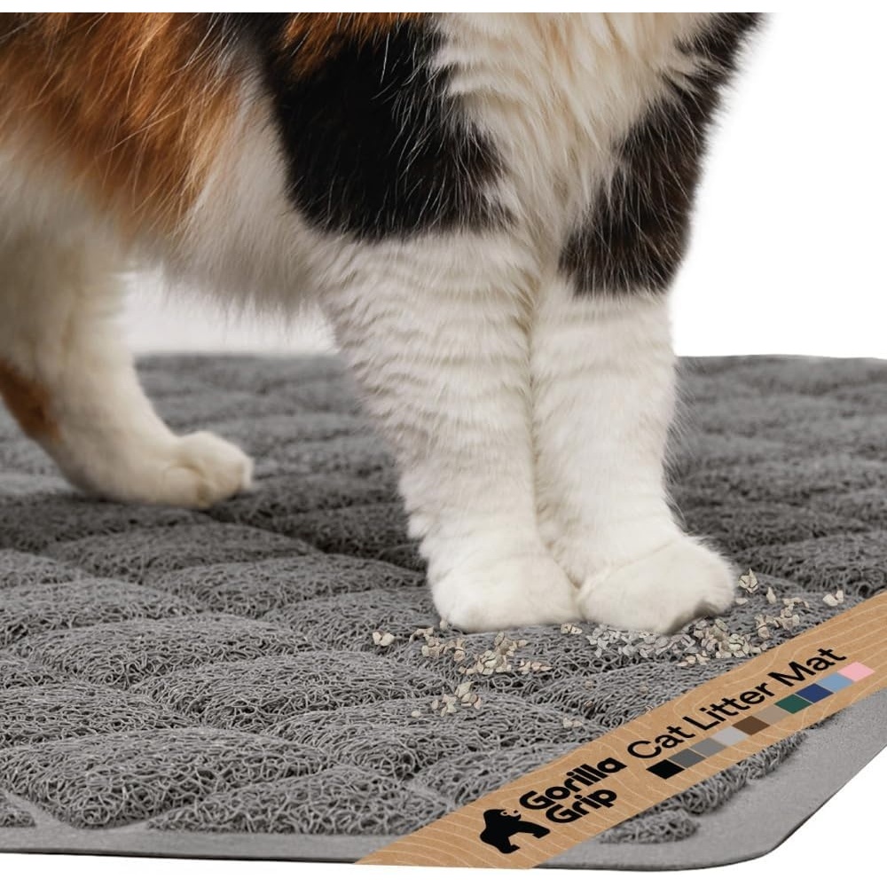 image:imageGORILLA GRIP Cat Litter Box Mat Cushioned Coil Mesh Litter Trapping Mats Scatter Control Supplies for Less Mess Phthalate Free Ultra Deep Catch Grooves Rinse or Vacuum to Clean 24x17 GrayGrey