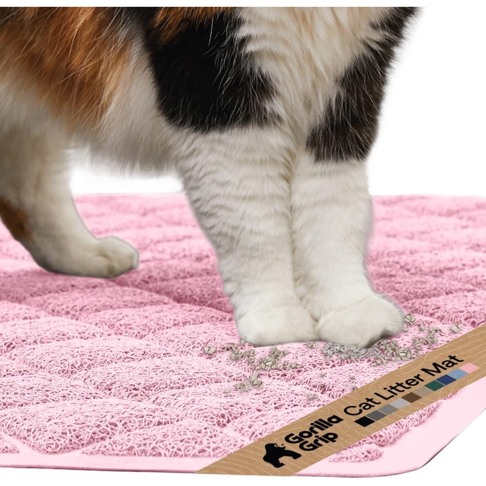 image:imageGORILLA GRIP Cat Litter Box Mat Cushioned Coil Mesh Litter Trapping Mats Scatter Control Supplies for Less Mess Phthalate Free Ultra Deep Catch Grooves Rinse or Vacuum to Clean 24x17 GrayLight Pink