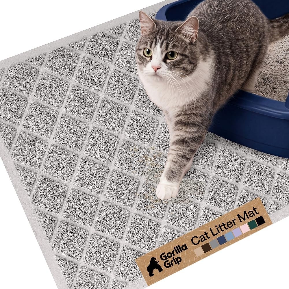 image:imageGORILLA GRIP Cat Litter Box Mat Cushioned Coil Mesh Litter Trapping Mats Scatter Control Supplies for Less Mess Phthalate Free Ultra Deep Catch Grooves Rinse or Vacuum to Clean 24x17 GrayLight Gray