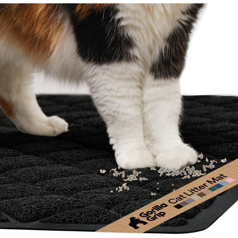image:imageGORILLA GRIP Cat Litter Box Mat Cushioned Coil Mesh Litter Trapping Mats Scatter Control Supplies for Less Mess Phthalate Free Ultra Deep Catch Grooves Rinse or Vacuum to Clean 24x17 GrayBlack