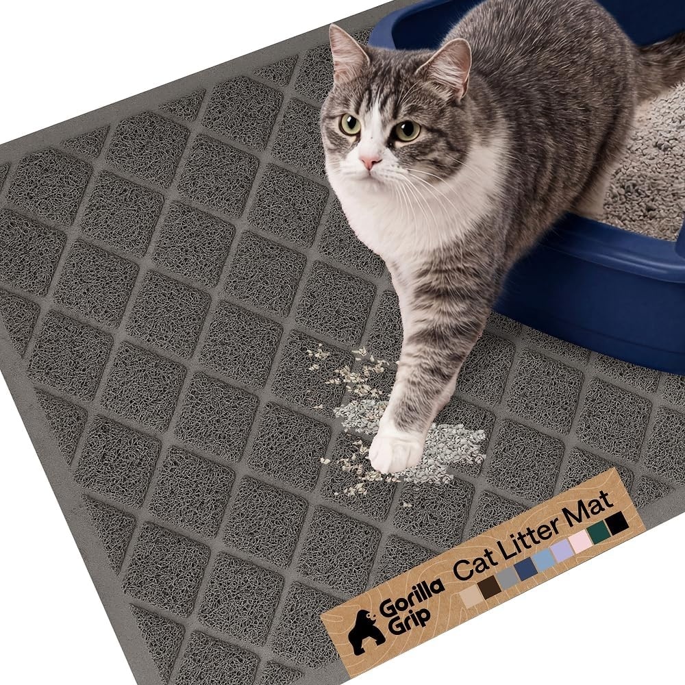 image:imageGORILLA GRIP Cat Litter Box Mat Cushioned Coil Mesh Litter Trapping Mats Scatter Control Supplies for Less Mess Phthalate Free Ultra Deep Catch Grooves Rinse or Vacuum to Clean 24x17 GrayCharcoal