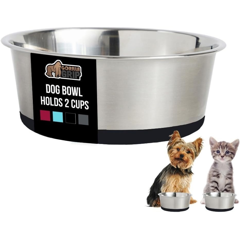 image:imageGORILLA GRIP Dog Bowl Holds 2 Cups 16 fl oz Food Grade 304 Stainless Steel Food and Water Bowl for Feeding Dogs and Cats BPA Free Rubber Base Easy Clean Dishwasher Safe Rust Resistant BlackBlack