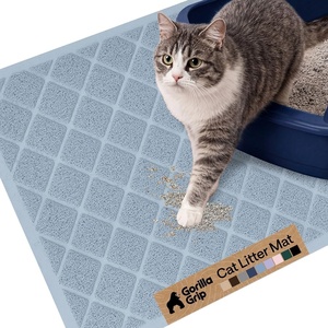 image:imageGORILLA GRIP Cat Litter Box Mat Cushioned Coil Mesh Litter Trapping Mats Scatter Control Supplies for Less Mess Phthalate Free Ultra Deep Catch Grooves Rinse or Vacuum to Clean 24x17 GrayLight Blue