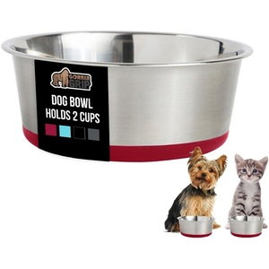 image:imageGORILLA GRIP Dog Bowl Holds 2 Cups 16 fl oz Food Grade 304 Stainless Steel Food and Water Bowl for Feeding Dogs and Cats BPA Free Rubber Base Easy Clean Dishwasher Safe Rust Resistant BlackRed