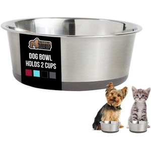 image:imageGORILLA GRIP Dog Bowl Holds 2 Cups 16 fl oz Food Grade 304 Stainless Steel Food and Water Bowl for Feeding Dogs and Cats BPA Free Rubber Base Easy Clean Dishwasher Safe Rust Resistant BlackGray