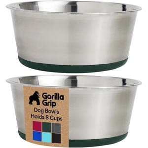 image:imageGORILLA GRIP Dog Bowls Food Grade 304 Stainless Steel Holds 2 Cups Each 16 fl oz Food and Water Bowl for Feeding Dogs and Cats Dishwasher Safe Rust Resistant BPA Free Rubber Base Set of 2 BlackHunter Green