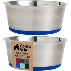 image:imageGORILLA GRIP Dog Bowls Food Grade 304 Stainless Steel Holds 2 Cups Each 16 fl oz Food and Water Bowl for Feeding Dogs and Cats Dishwasher Safe Rust Resistant BPA Free Rubber Base Set of 2 BlackRoyal Blue