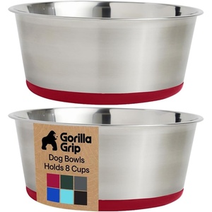 image:imageGORILLA GRIP Dog Bowls Food Grade 304 Stainless Steel Holds 2 Cups Each 16 fl oz Food and Water Bowl for Feeding Dogs and Cats Dishwasher Safe Rust Resistant BPA Free Rubber Base Set of 2 BlackRed