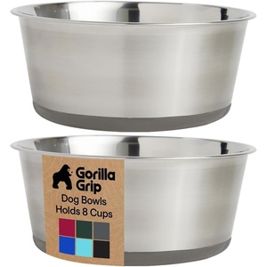 image:imageGORILLA GRIP Dog Bowls Food Grade 304 Stainless Steel Holds 2 Cups Each 16 fl oz Food and Water Bowl for Feeding Dogs and Cats Dishwasher Safe Rust Resistant BPA Free Rubber Base Set of 2 BlackGray