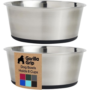 image:imageGORILLA GRIP Dog Bowls Food Grade 304 Stainless Steel Holds 2 Cups Each 16 fl oz Food and Water Bowl for Feeding Dogs and Cats Dishwasher Safe Rust Resistant BPA Free Rubber Base Set of 2 BlackBlack