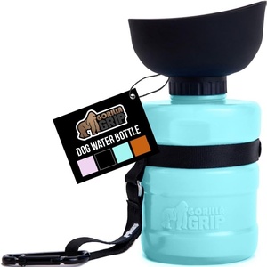 image:imageGORILLA GRIP Dog Water Bottle Portable Water Bowl Dispenser for Dogs 12 oz Leak Proof Pet Travel Squeeze Bottles Food Grade Silicone Pet Stocking to Go Puppy Essentials BlackTurquoise