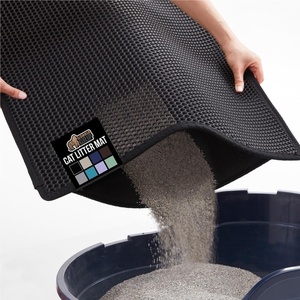 image:imageGORILLA GRIP Honeycomb Cat Litter Box Mat Two Layer Trapping Waste Mats Soft On Paws Litter Box Supplies and Essentials for Indoor Cats Traps Excess Water Resistant for Floors 24x15 GrayBlack