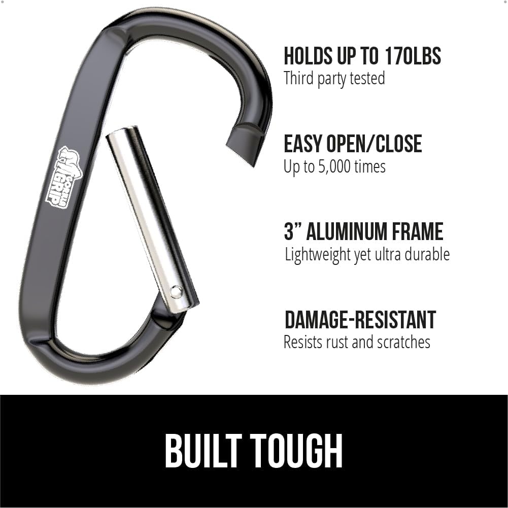 image:imageGORILLA GRIP Carabiner Clip 3 D Ring Heavy Duty Aluminum Key Holder Clips Hold 170lbs Rust ScratchResistant Camping Essentials Hiking Gear Tactical Backpacking KeychainsOrangeBlueHunter Green