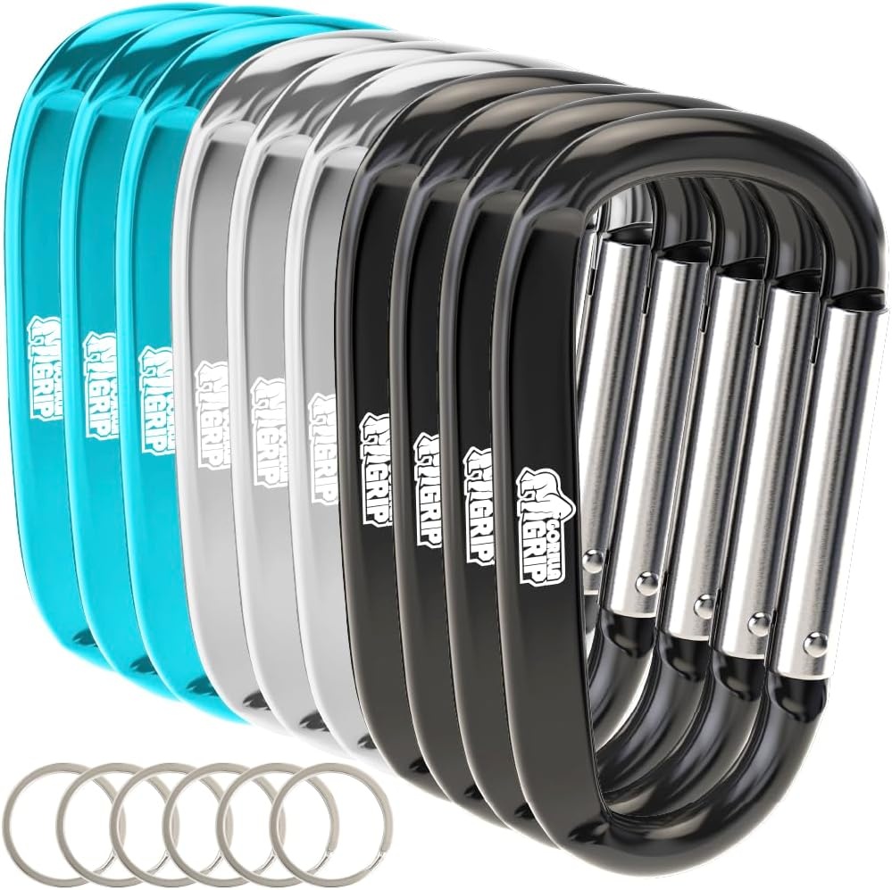 image:imageGORILLA GRIP Carabiner Clip 3 D Ring Heavy Duty Aluminum Key Holder Clips Hold 170lbs Rust ScratchResistant Camping Essentials Hiking Gear Tactical Backpacking KeychainsBlackSilverTurquoise