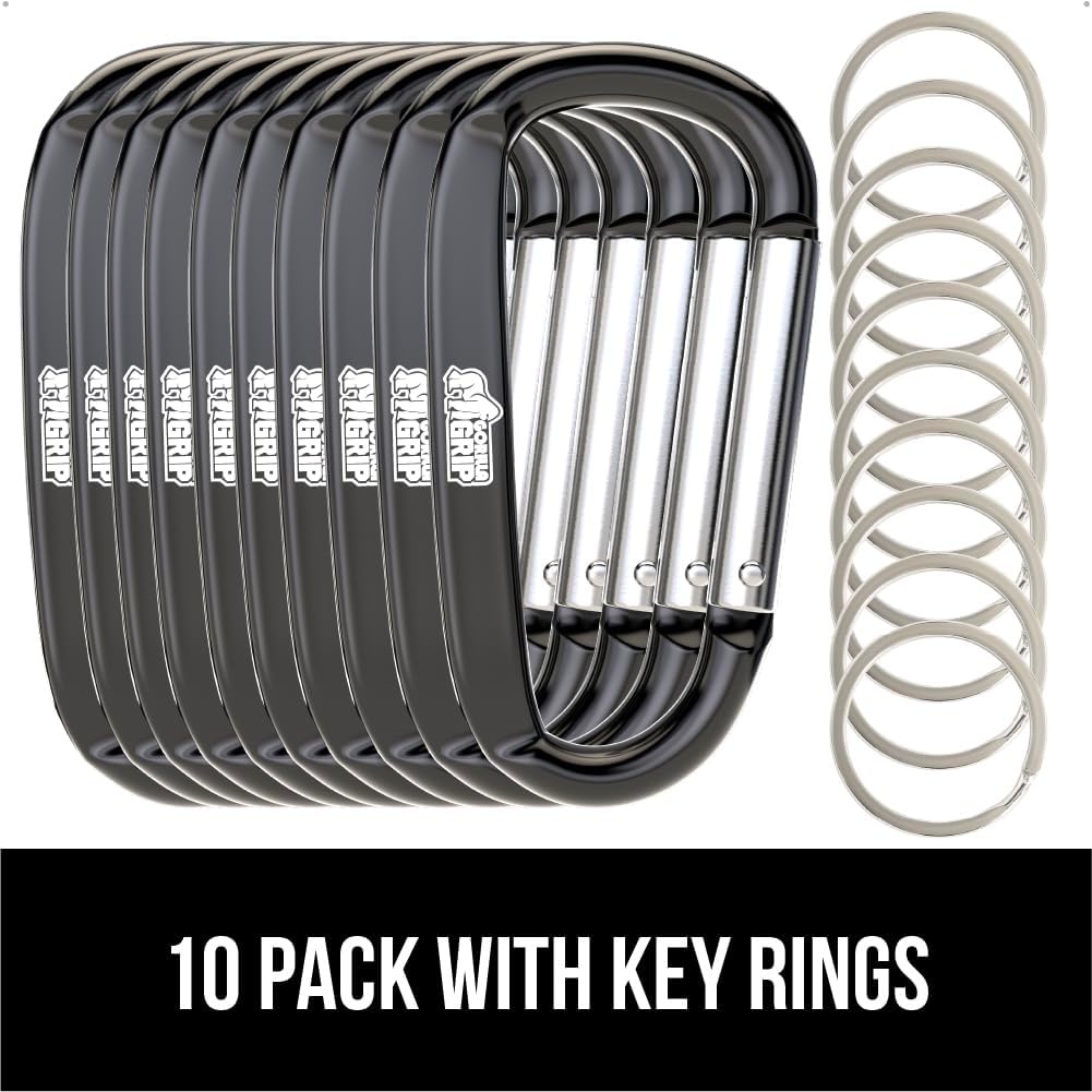 image:imageGORILLA GRIP Carabiner Clip 3 D Ring Heavy Duty Aluminum Key Holder Clips Hold 170lbs Rust ScratchResistant Camping Essentials Hiking Gear Tactical Backpacking KeychainsBlack