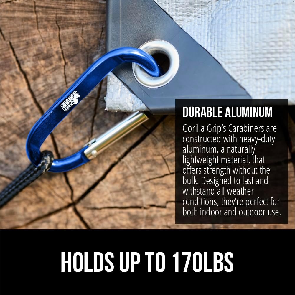 image:imageGORILLA GRIP Carabiner Clip 3 D Ring Heavy Duty Aluminum Key Holder Clips Hold 170lbs Rust ScratchResistant Camping Essentials Hiking Gear Tactical Backpacking KeychainsBlackSilverTurquoise